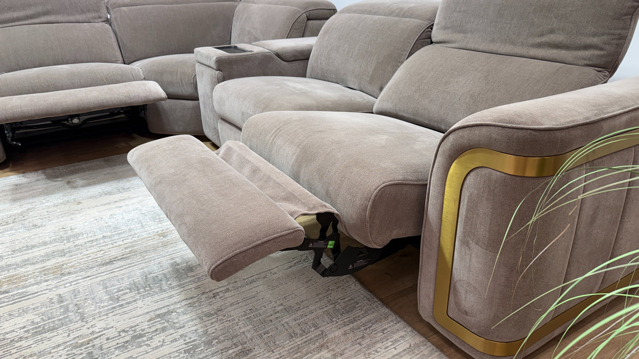 Sofology Plaza Fabric 1.5 Smart Console Corner 3 Power Recliner/Headrest Heated Seats in Relaxed Chenille Nutmeg
