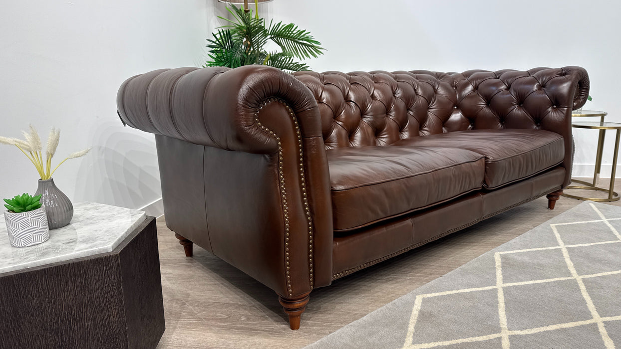 Sofology Darcy Leather 3 Seater with Studs in Trusty Supersoft Sheen Chestnut