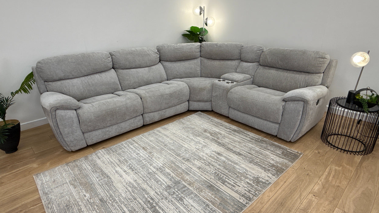 Sofology The Radley 1.5 Corner 2.5 Console Fabric Recliner Sofa in Meo Silver Grey