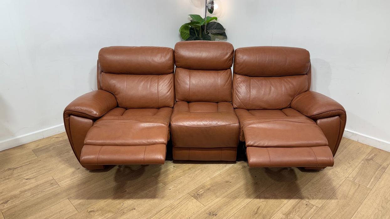 Sofology Radley Leather 3 Seater Split Triple Power Recliner in Metz Caramel