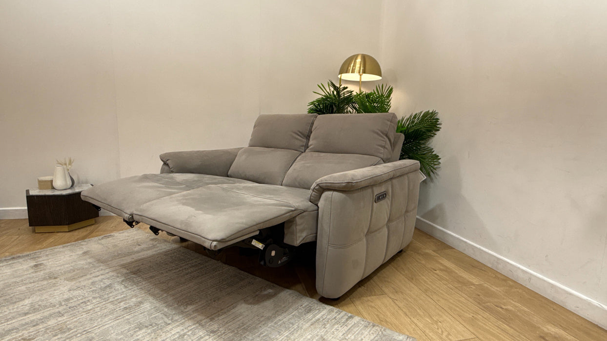 Sofology Ripley Fabric 2 Seater Power Recliner/Headrest in Lifestyle Nubuck Feel Light Grey