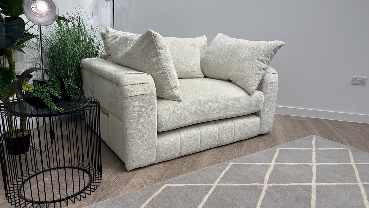Sofology The Westwood Loveseat in Teddy Chenille Mist All Over with Gold Trim