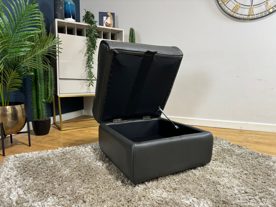 Ezra Leather Storage Footstool - Charcoal - (WA2)