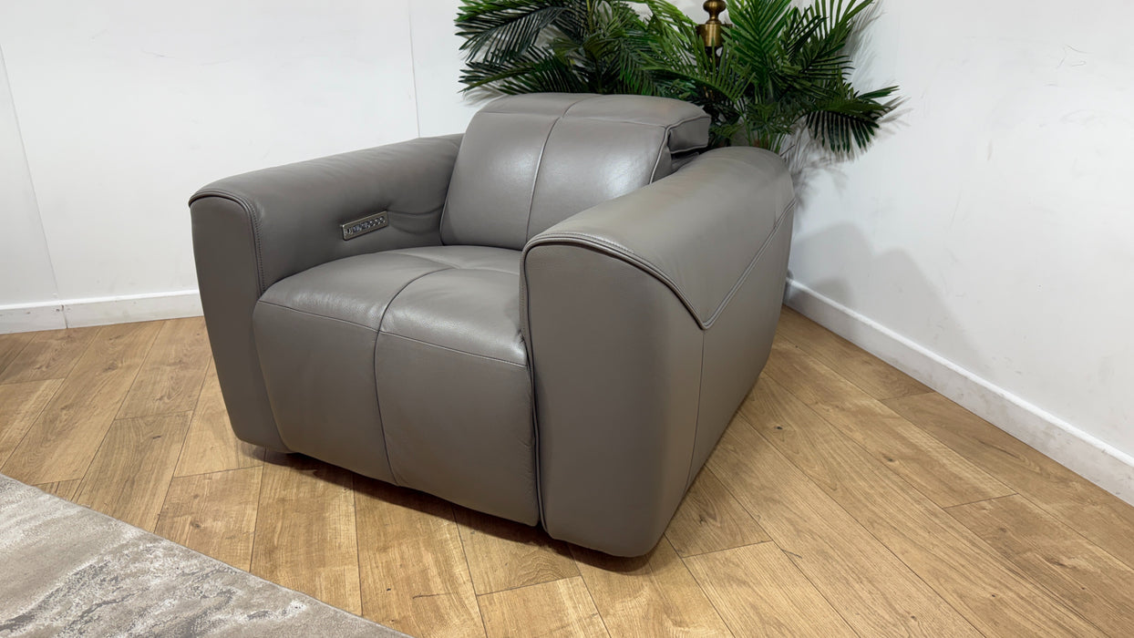 Sofology Riviera Leather Chair Power Recliner/Headrest in Trusty Embossed Elephant