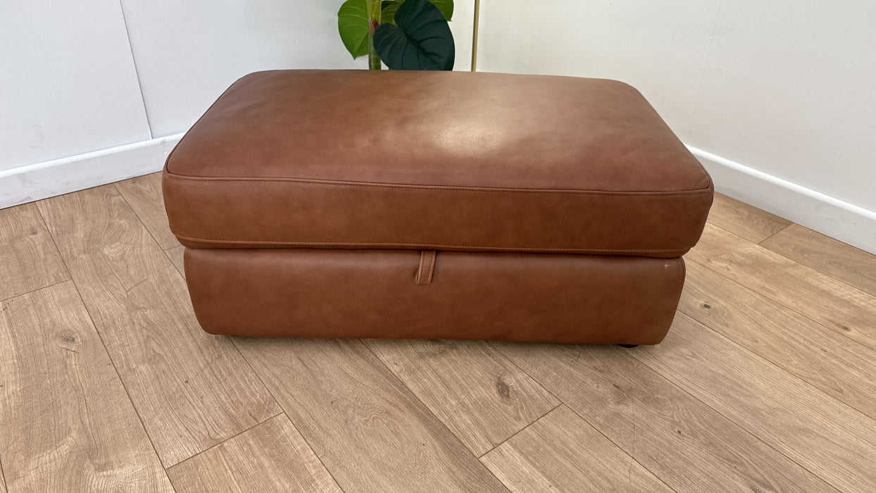 Sofology Retreat Leather Large Storage Footstool in Relaxed Soft Tan
