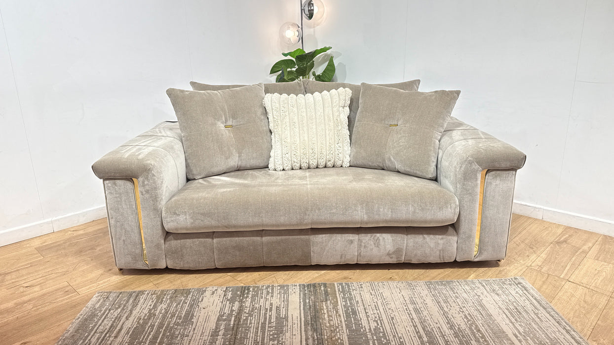 Sofology Oscar Fabric 2 Seater Gold Trim in Fine Textured Chenille Stone Mix