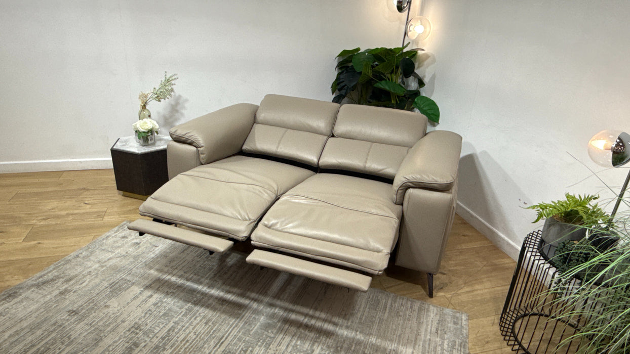 Sofology Fratelli Leather 2 Seater Power Recliner/Headrest in Trusty Embossed Stone