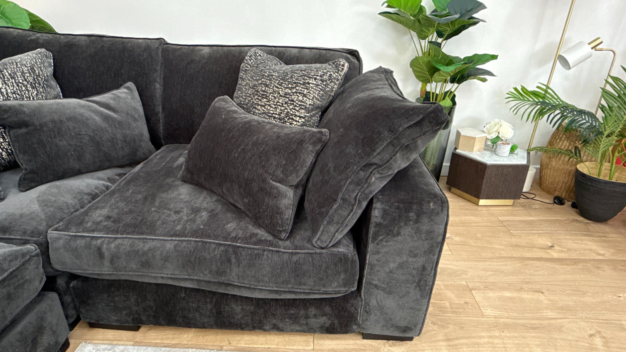 Sofology Laurent Fabric 3 Corner 1.5 Modular Fibre Seats in Luxury Deep Pile Chenille Slate Mix