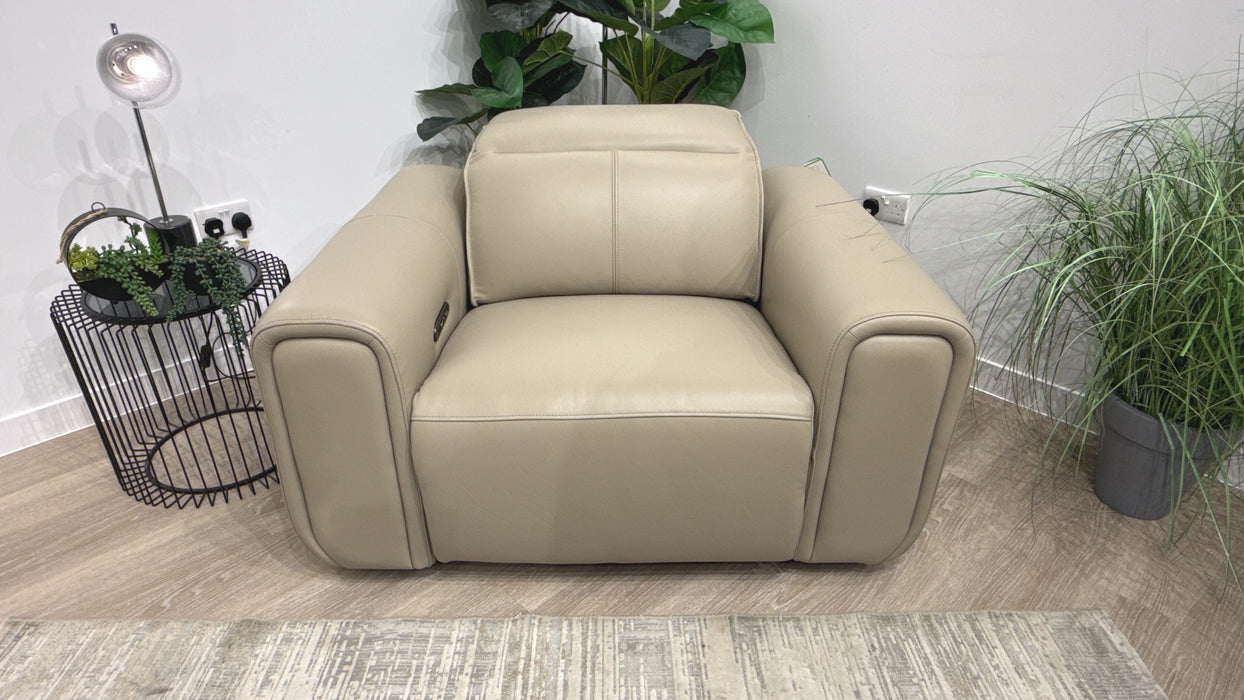 Sofology Premiere Leather Loveseat Power Recliner/Headrest in Trusty Embossed Stone