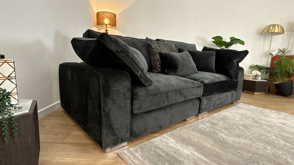 Sofology Laurent Fabric 4 Seater Split Foam Seats in Luxury Deep Pile Chenille Slate Mix