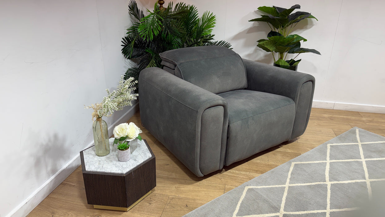 Sofology Premiere Fabric Loveseat Power Recliner/Headrest in Lifestyle Flecked Mineral Green