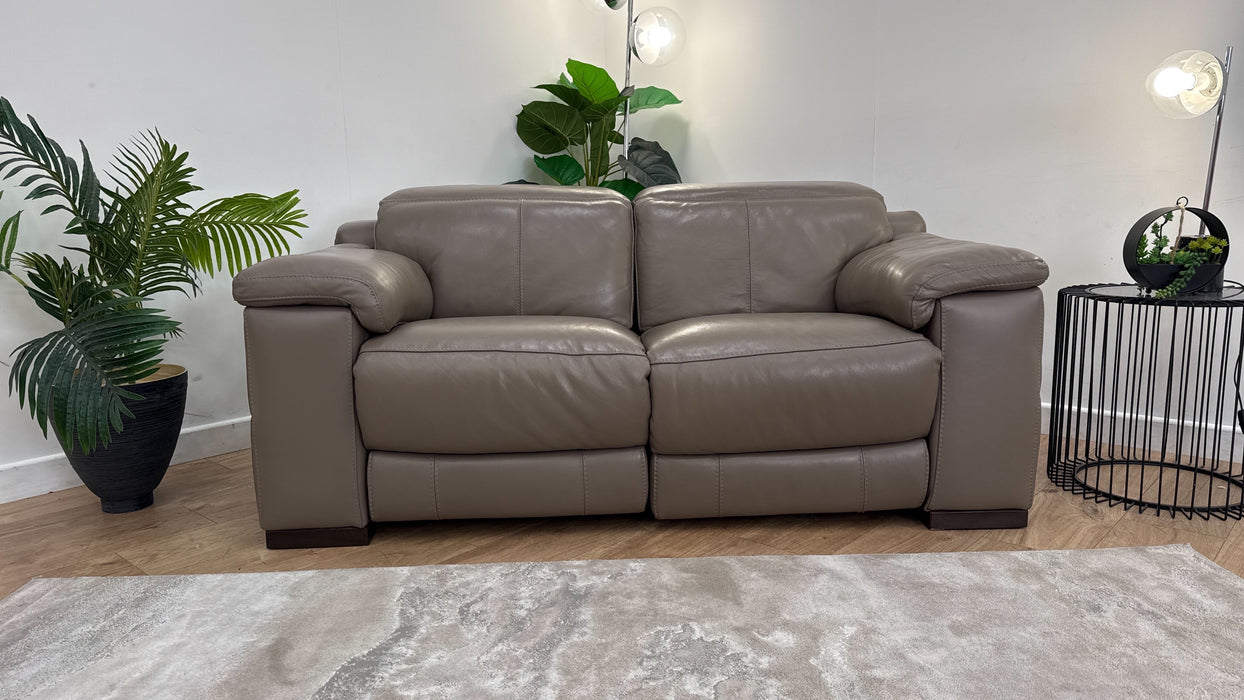 Sofology Laurence Leather 2 Seater Power Recliner/Headrest in Le Mans Taupe