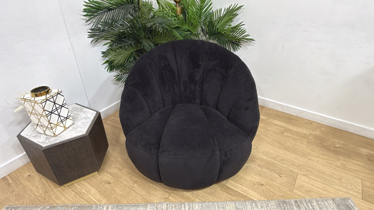 Sofology Waldorf Fabric Accent Swivel Chair in Soft Sherpa Ebony