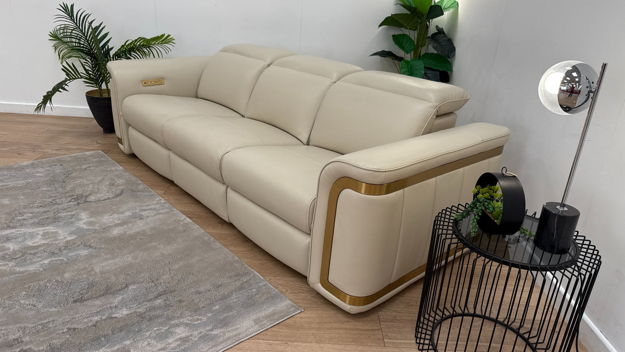 Sofology Plaza Leather 3 Seater Power Recliner/Headrest in Trusty Embossed Bone China