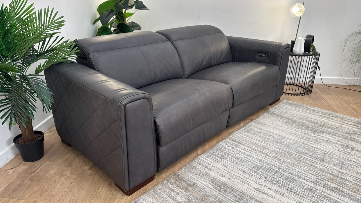 Sofology Mason Leather 3 Seater Power Recliner/Headrest in Relaxed Matt Charcoal