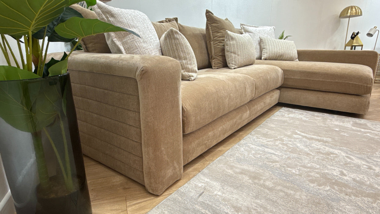 Sofology Cove Fabric Grande Chaise in Soft Chenille Caramel Mix