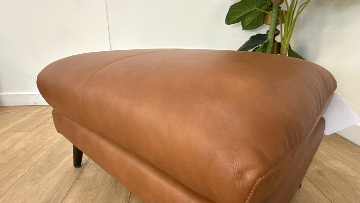 Sofology Adler Leather Designer Footstool in Relaxed Soft Tan