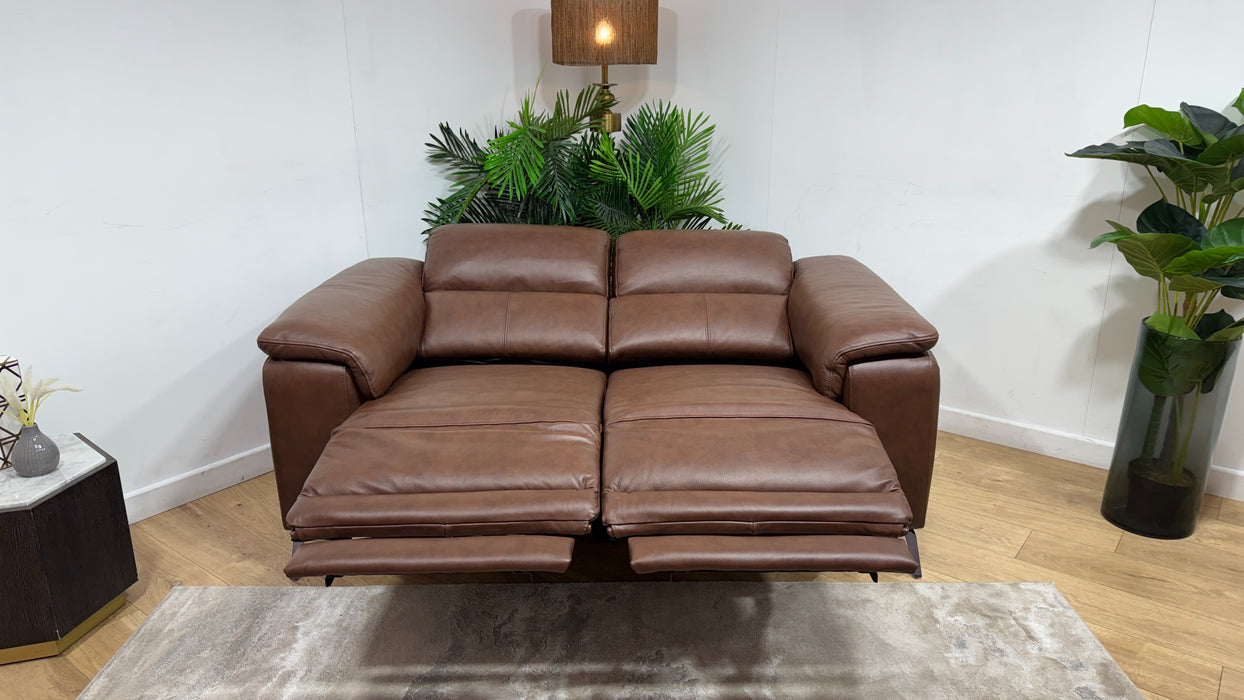 Sofology The Fratelli Leather 2 Seater Power Recliner/Headrest in Trusty Embossed Chestnut
