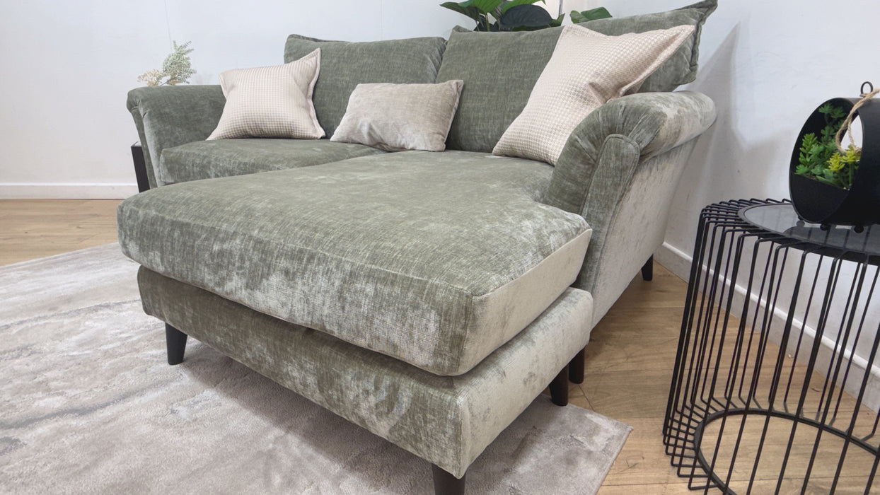 Sofology Beaumont Fabric 3 Seater Chaise Foam Seats in Luxury Chenille Sage Mix