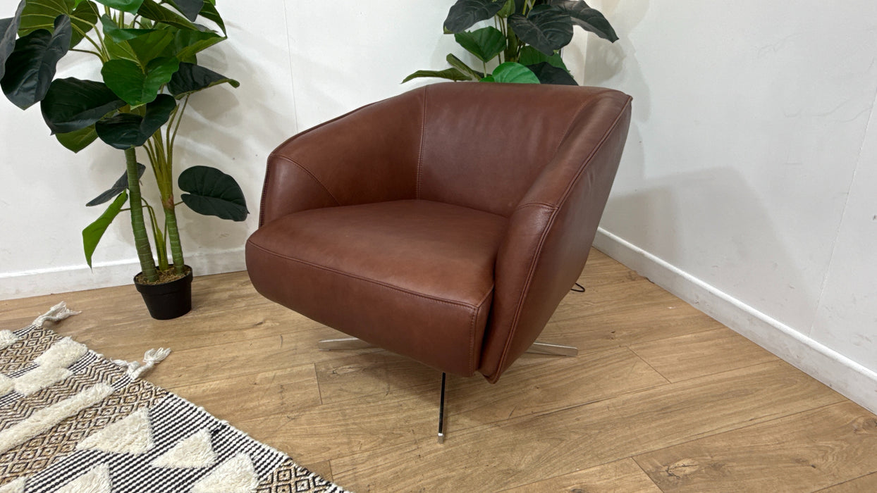 Sofology Adler Leather Swivel Chair in Relaxed Soft Brown