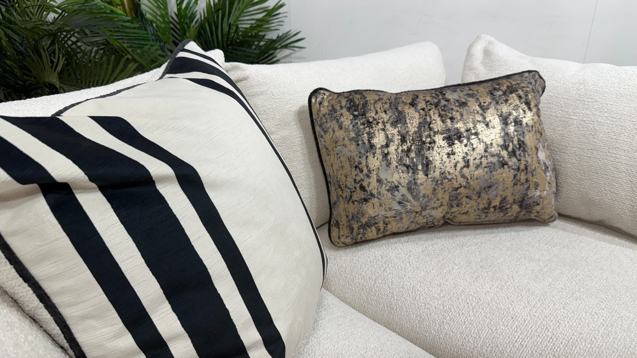 Sofology Westwood Fabric 2 Seater Gold Trim in Soft Boucle Ecru Mix