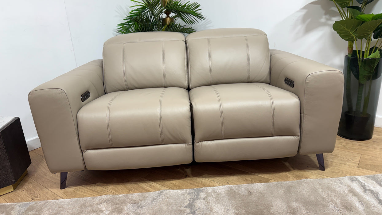 Sofology Allure Leather 2 Seater Power Recliner/Headrest in Trusty Embossed Stone