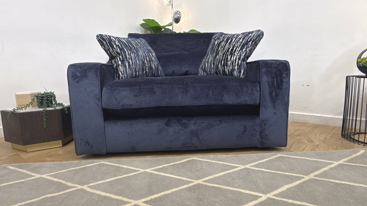 Sofology Bellagio Fabric Loveseat Reversible Extra Flex Interior in Luxury Deep Pile Chenille Denim Mix