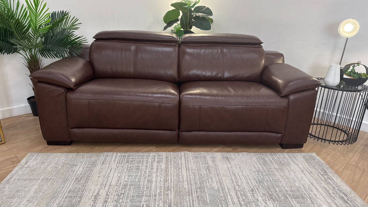 Sofology Benz Leather 3 Seater Power Recliner/Headrest in Trusty Sheen Chocolate