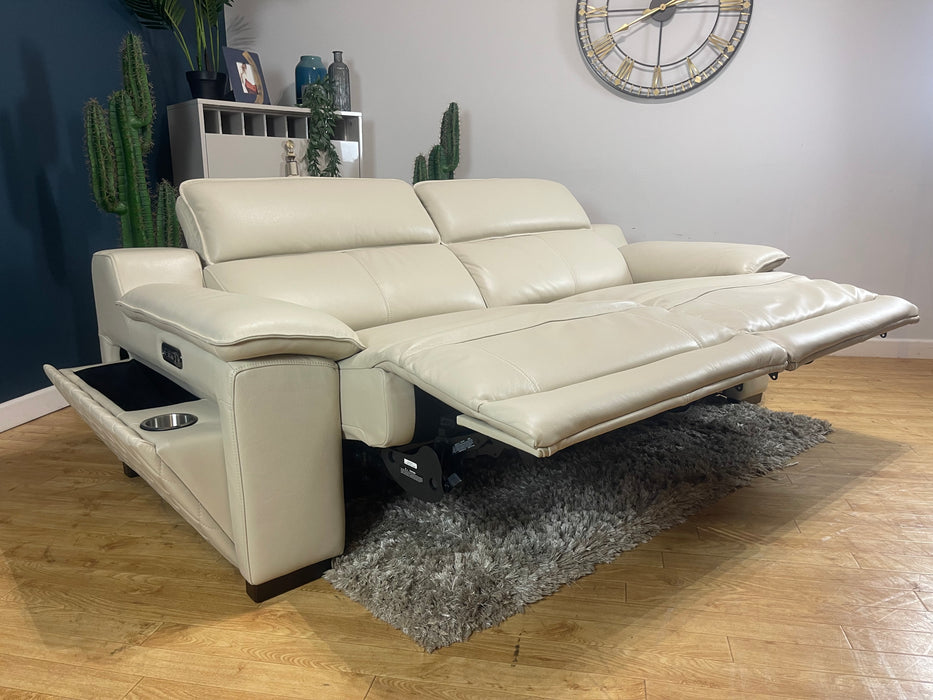 Benz 3 Seater Trusty Sheen Bone China Leather - Power Recliner Power Headrest (WA2)