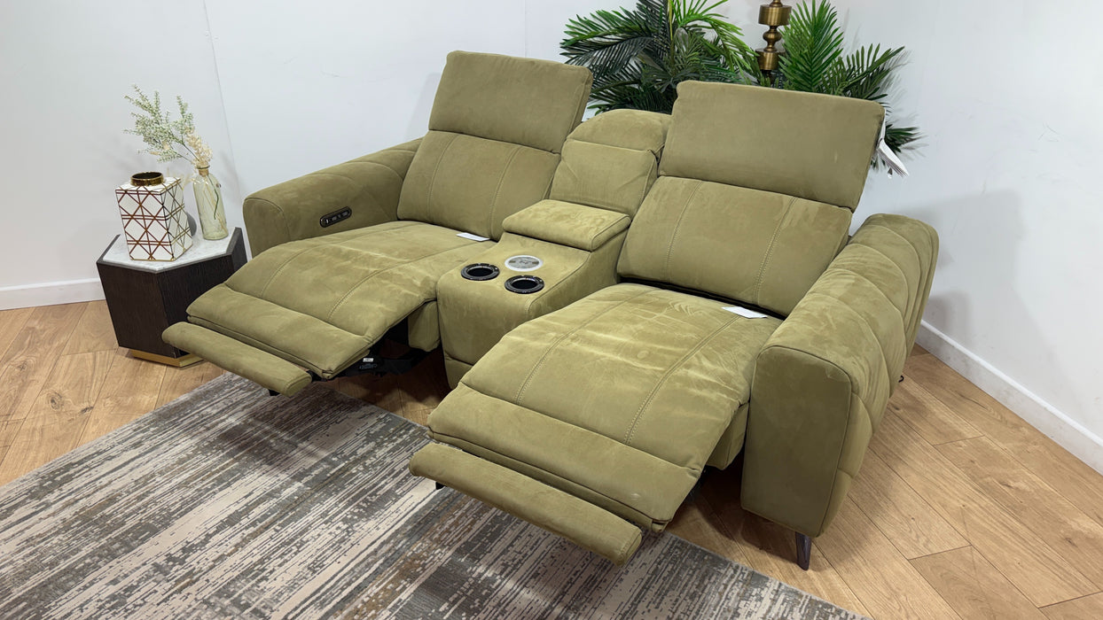 Sofology Allure Fabric 2 Seater Smart Console Power Recliner/Headrest in Lifestyle Nubuck Feel Moss