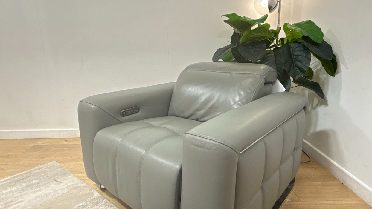 Sofology Marvella Leather Chair Power Recliner/Headrest in Trusty Sheen Leather Granite Teal