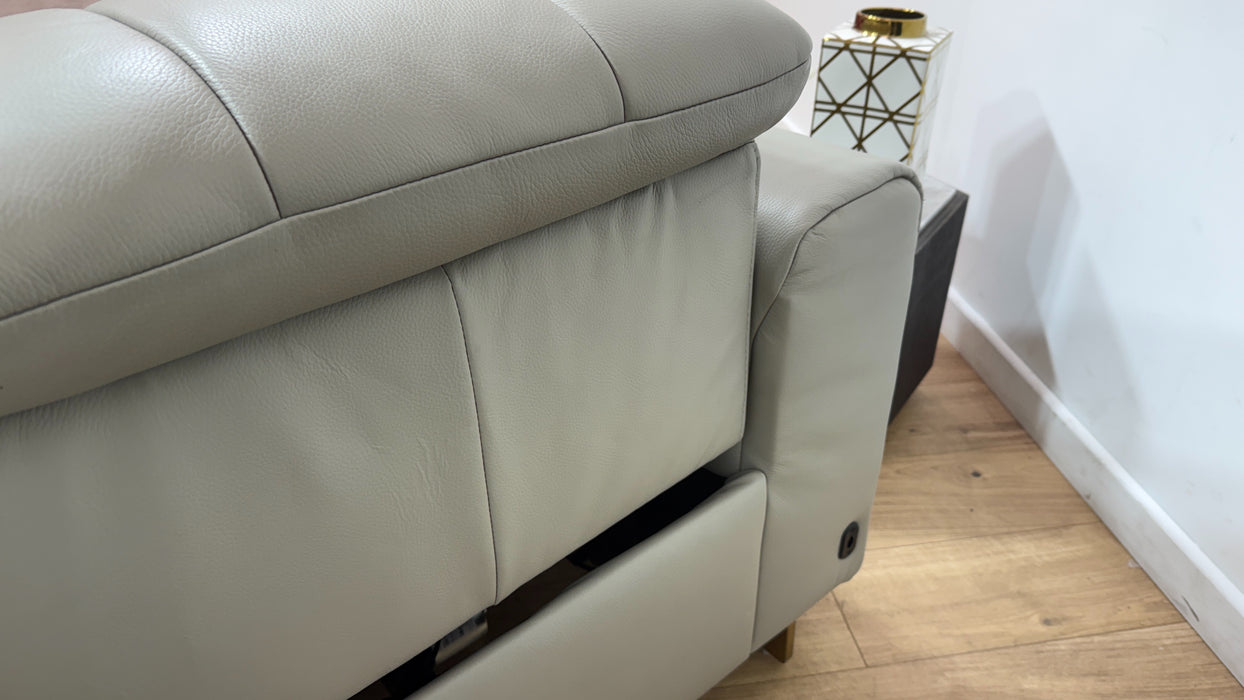 Sofology Paramount Leather 2 Seater Power Recliner/Headrest in Trusty Embossed Light Grey
