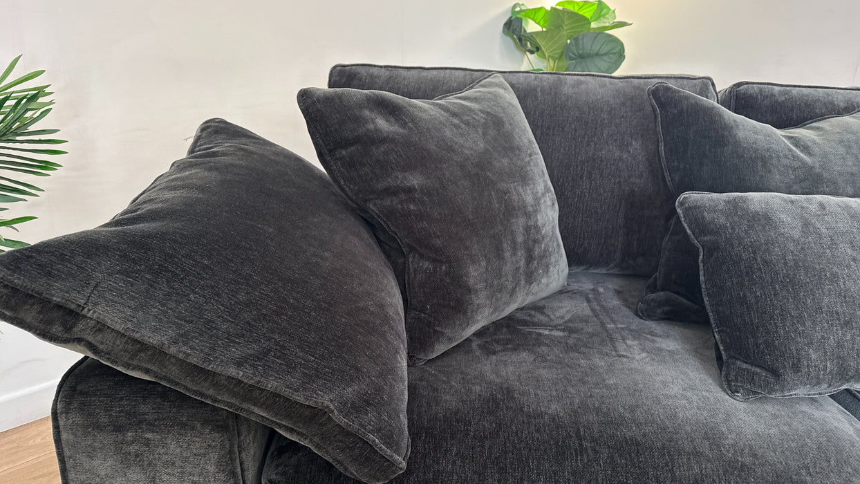 Sofology Laurent Fabric 4 Seater Split Foam Seats in Luxury Deep Pile Chenille Slate