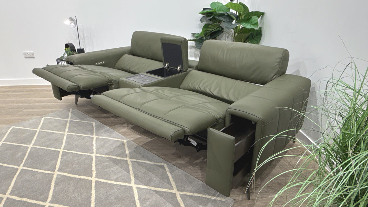 DFS Showcase Leather 2 Seater Cinema Sofa Power Recliner  in Olive