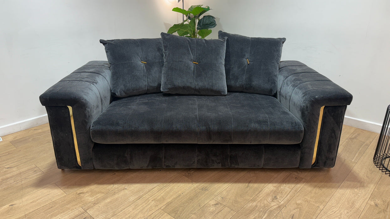 Sofology Oscar Fabric 2 Seater Gold Trim in Fine Textured Chenille Charcoal Mix
