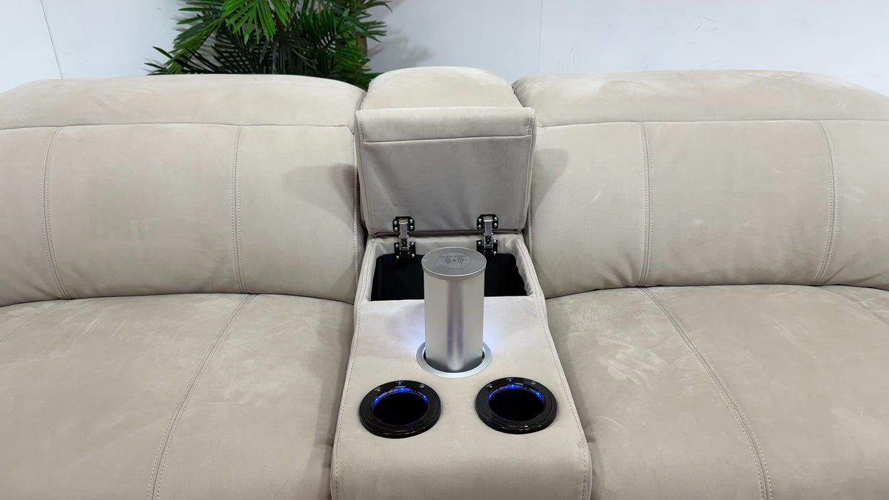 Sofology Allure Fabric 2.5 Smart Console Power Recliner/Headrest Heated Seats in Lifestyle Nubuck Feel Stone