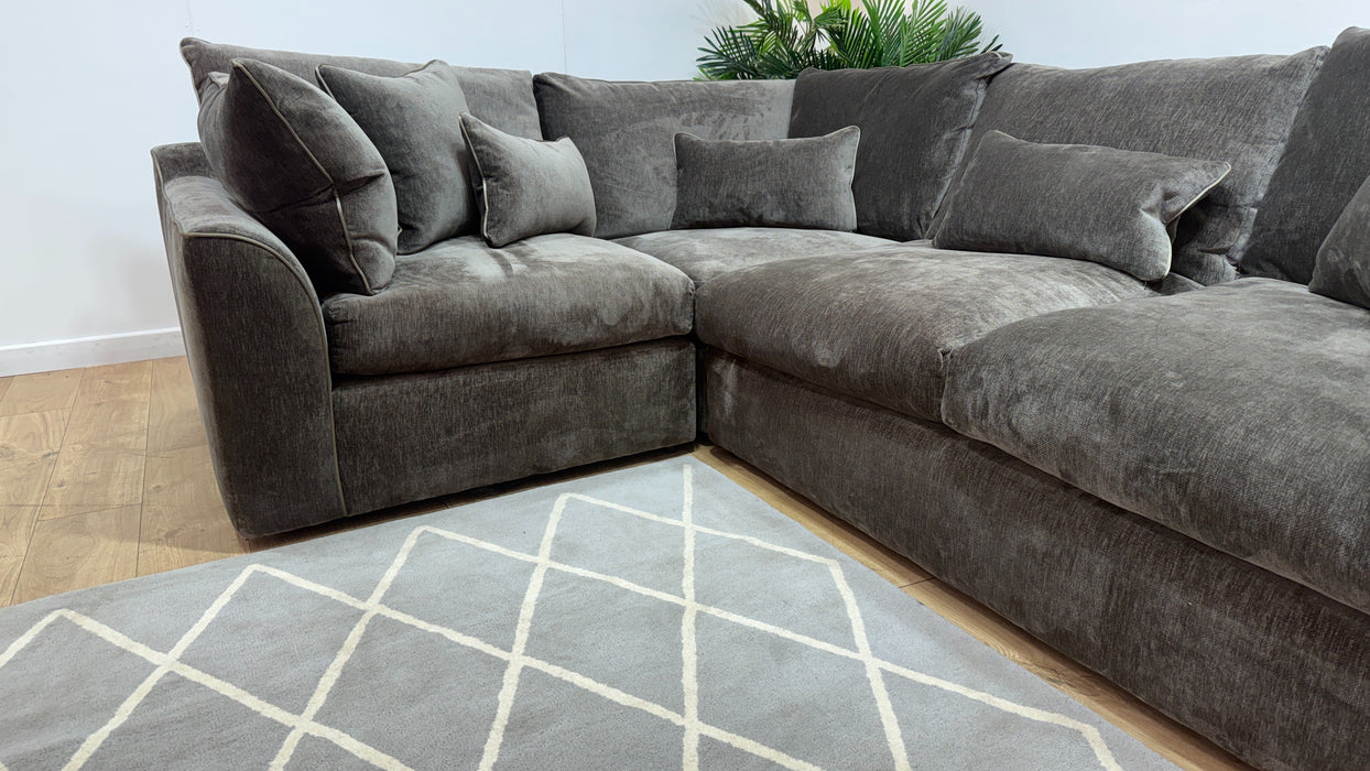 Sofology Georgio Fabric 1 Corner 3 Feather Flex Seats in Luxury Deep Pile Chenille Mole Mix