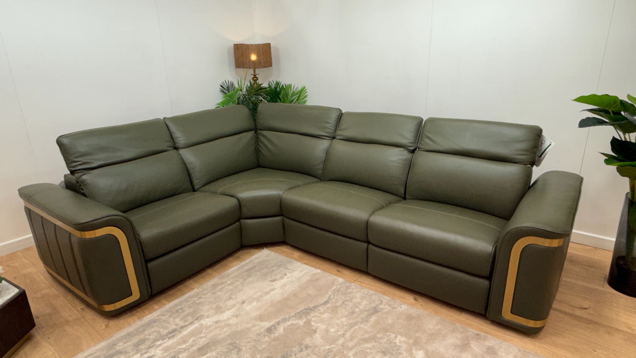 Sofology Plaza Leather 1.5 Corner 3 Seater Power Recliner/Headrest Heated Seats in Trusty Embossed Dark Olive