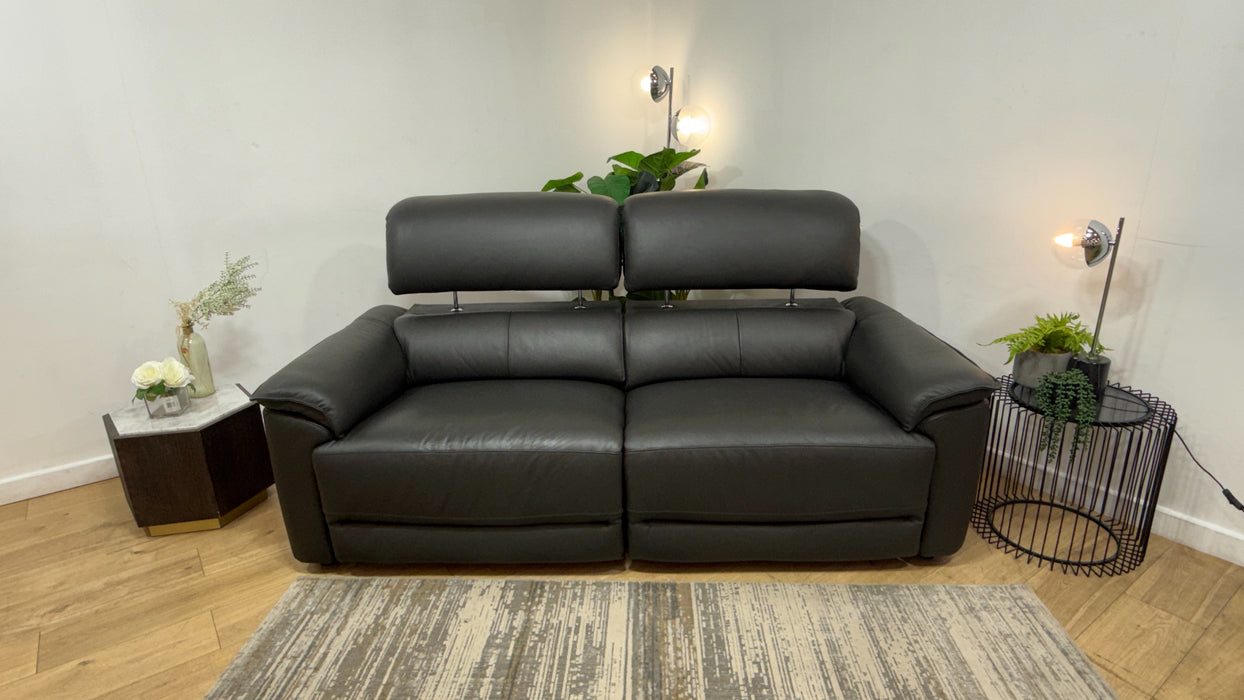 Sofology Hugo Leather 2.5 Seater Power Recliner/Headrest in Trusty Embossed Charcoal