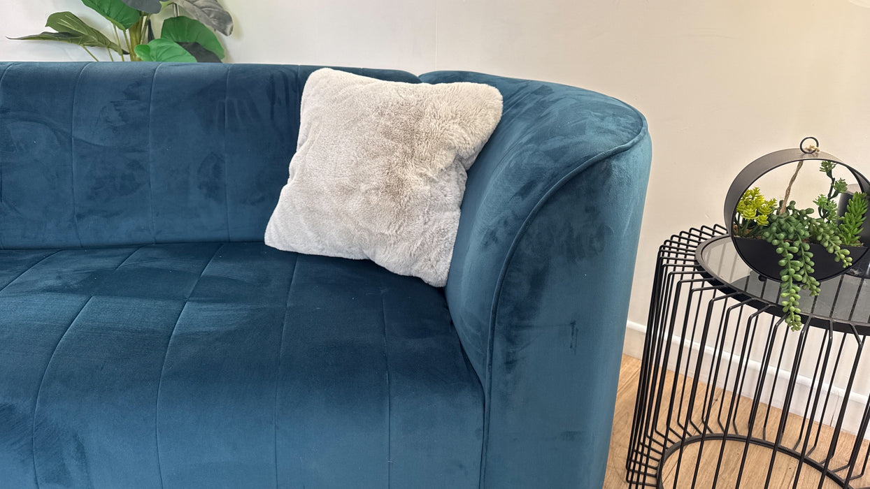 Sofology The Fitzrovia Fabric 3 Seater in Matt Velvet Navy Mix With Dark Wood Trim