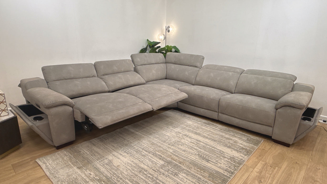 Sofology Portland Modular Fabric 3 Corner 3 Quad Power Recliner/Headrest in Lifestyle Flecked Stone