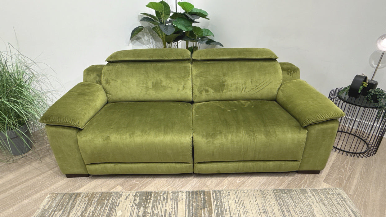 Sofology Benz Fabric 3 Seater Power Recliner/Headrest in Heritage Velvet Olive