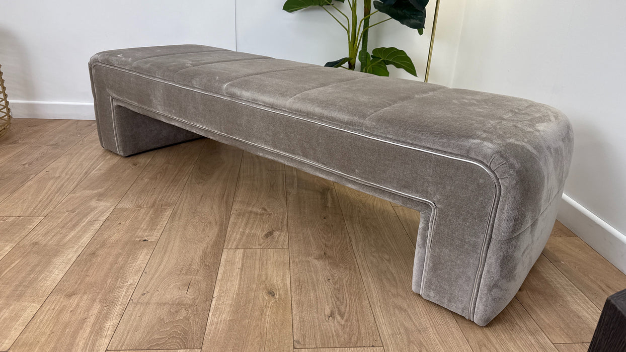 Sofology The Oscar Large Bench Footstool Silver Trim in Fine Textured Chenille Stone