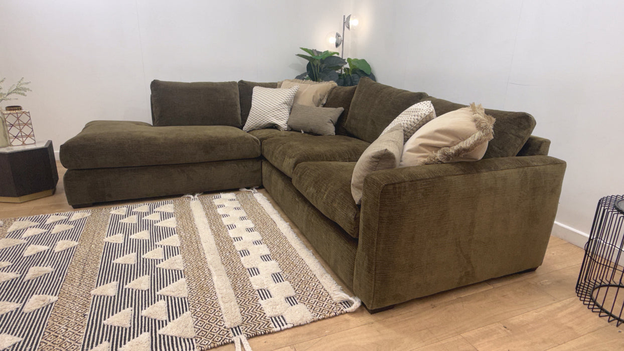 Sofology Moderna Fabric Chaise 1.5 Corner 3 Feather Flex Seats in Soft Slub Chenille Olive Mix
