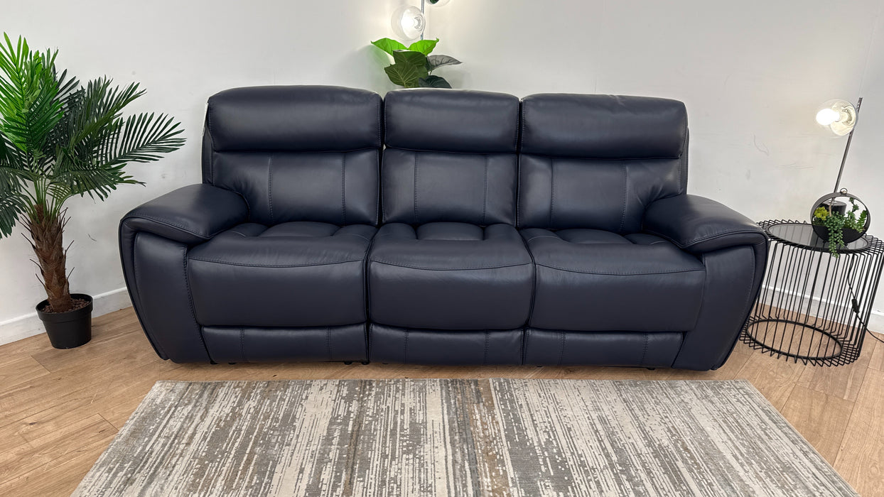 Sofology The Radleigh 3 Seater Recliner in Trusty Soft Sheen Leather Navy Blue