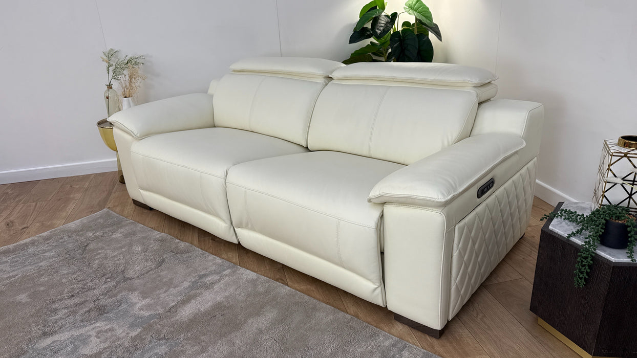 Sofology Benz Leather 3 Seater Power Recliner/Headrest in Trusty Sheen White