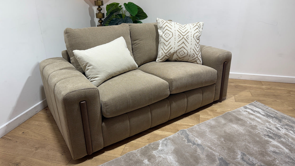 Sofology Soho Fabric 2 Seater Dark Wood Trim in Micro Boucle Mink/Natural Mix