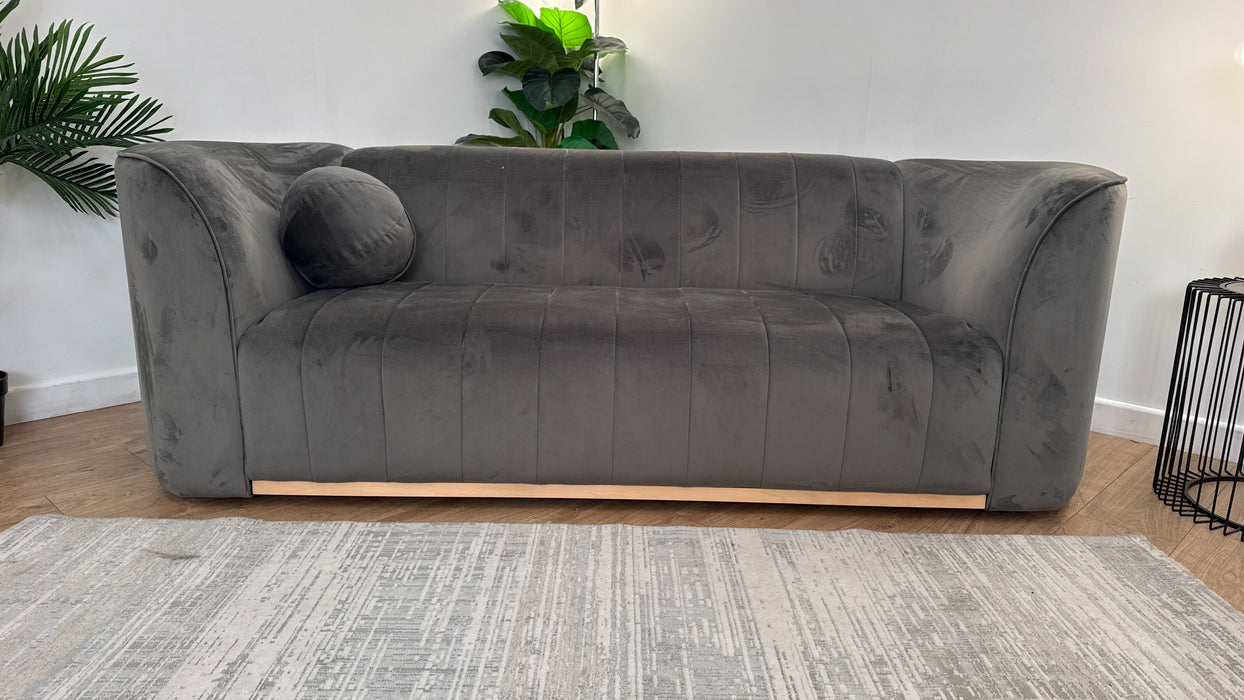 Sofology The Fitzrovia Fabric 3 Seater in Matt Velvet Slate Mix With Light Wood Trim