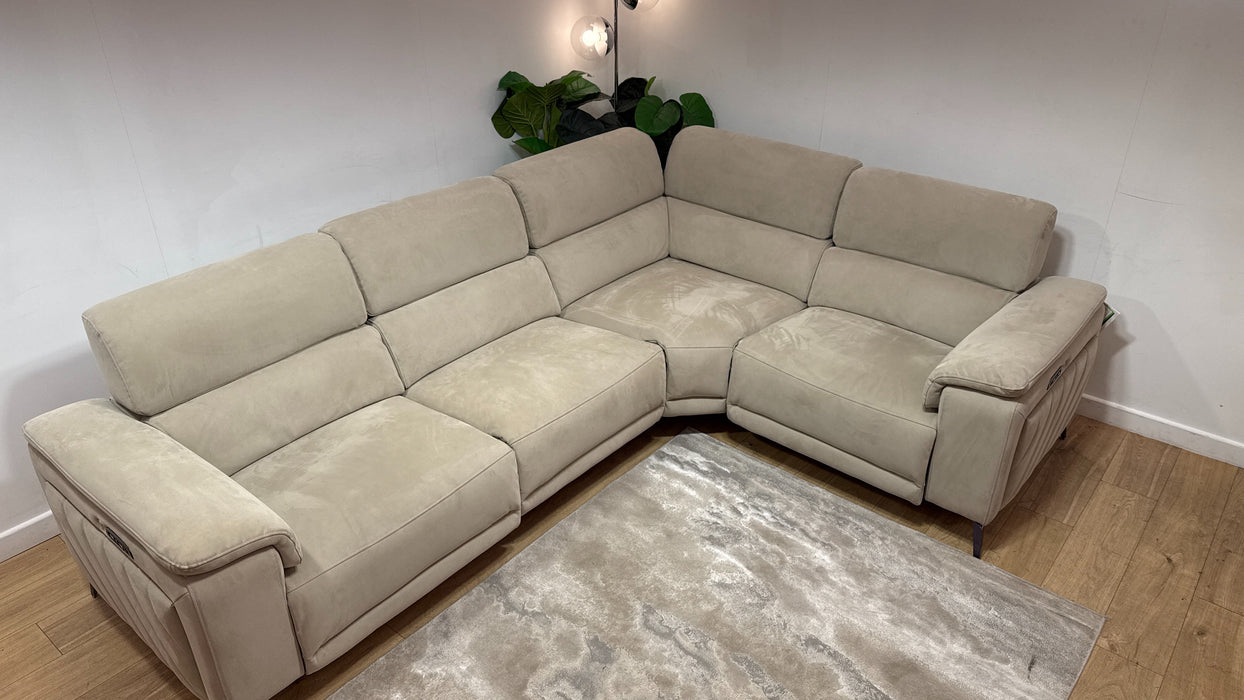 Sofology Fratelli Fabric 3 Corner 1.5 Power Recliner/Headrest in Lifestyle Nubuck Feel Stone