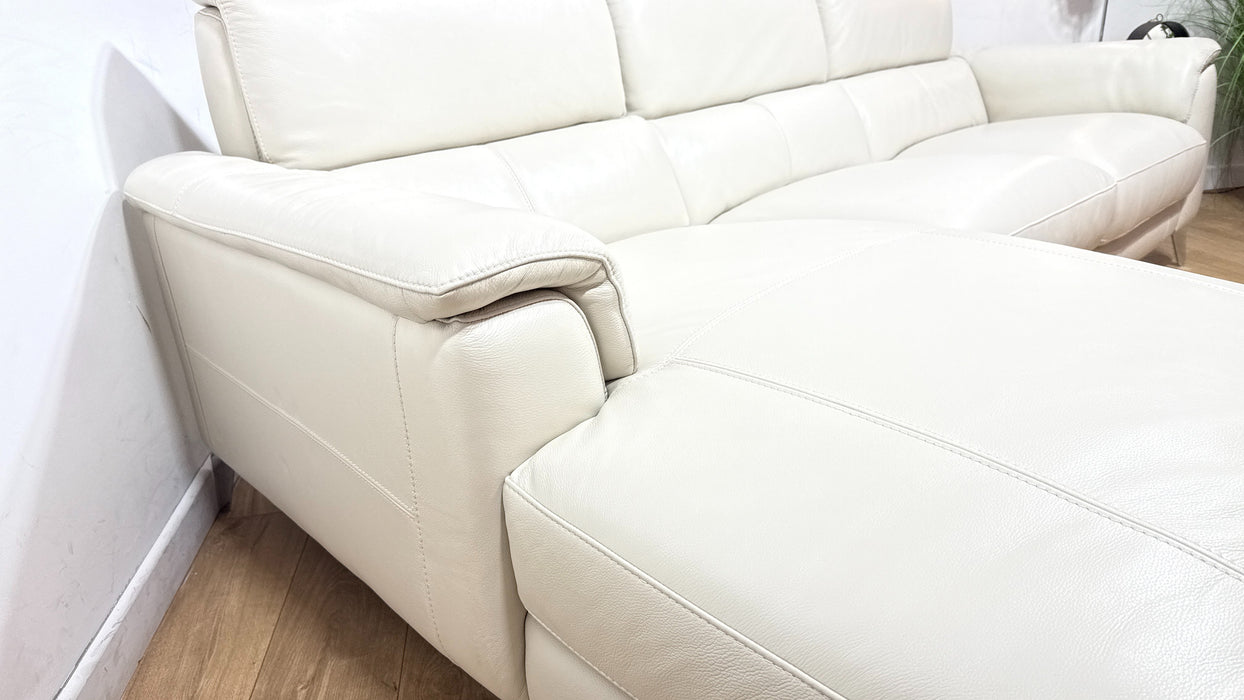 Sofology Illinois Leather Chaise 3 Seater Power Recliner/Headrest in Trusty Soft Sheen Mist